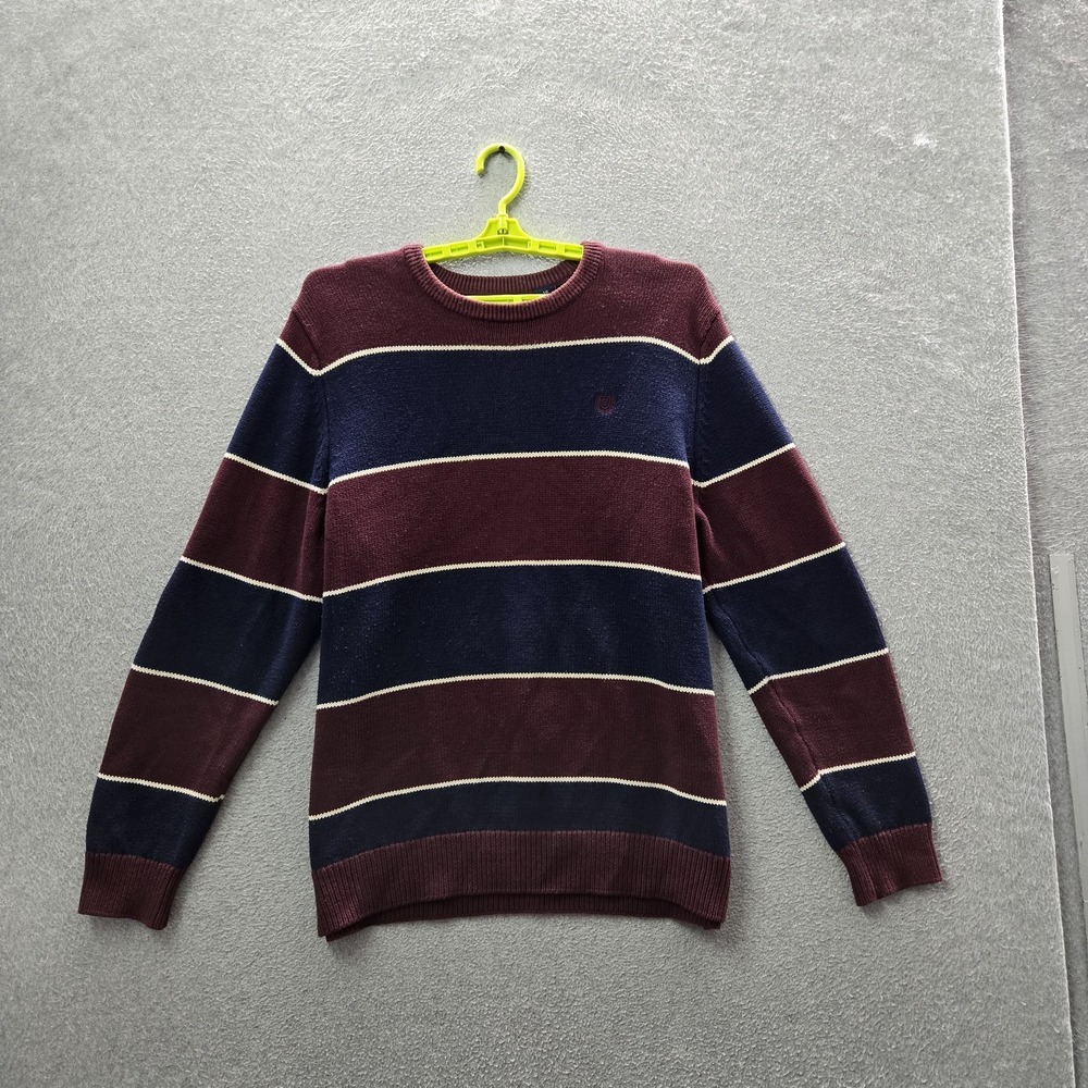 Chaps Men Sweater L/G Burgundy Embroidered Striped Logo Long‎ Sleeve